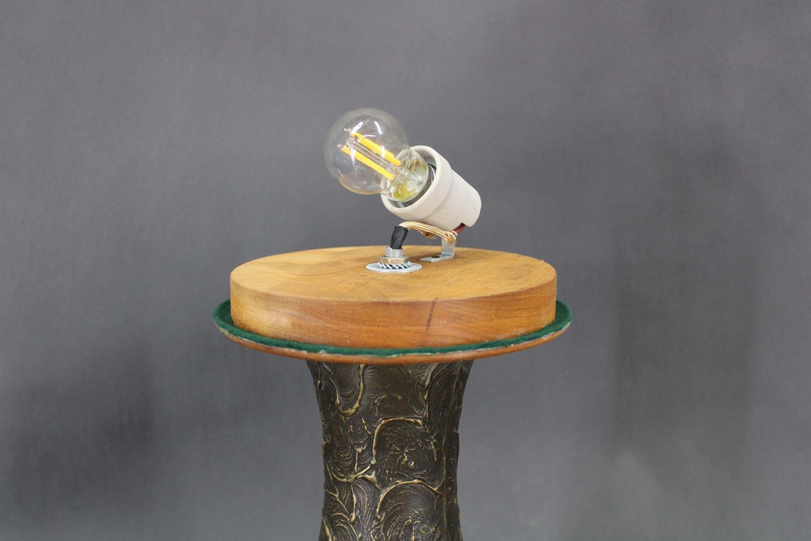Lighting 1940s Restored Brass Table Lamp With Wooden Base And Glass Shade photo