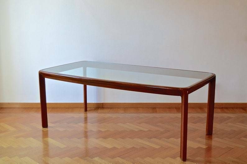 Very Rare Midcentury Italian Dining Table In Wood And Glass By Angelo Mangiarotti For Sorgente Dei Mobili. Delivery.
