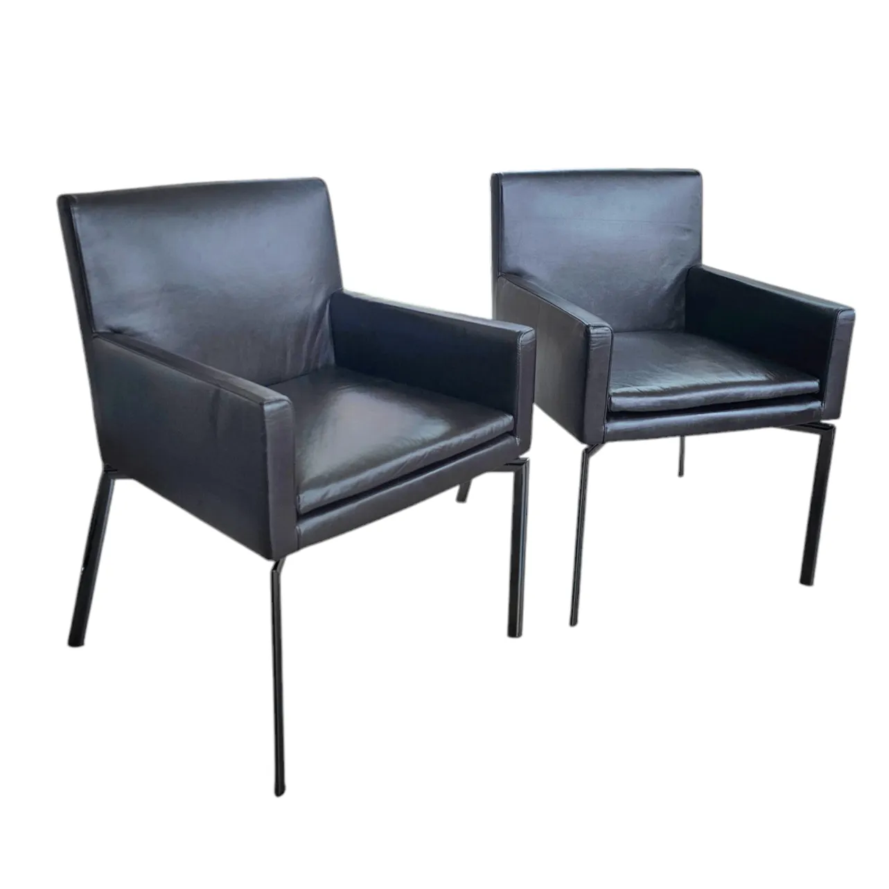 2 X Manet Minotti Arm Chairs 1990s /Dark Brown Leather / Chrome Height 83