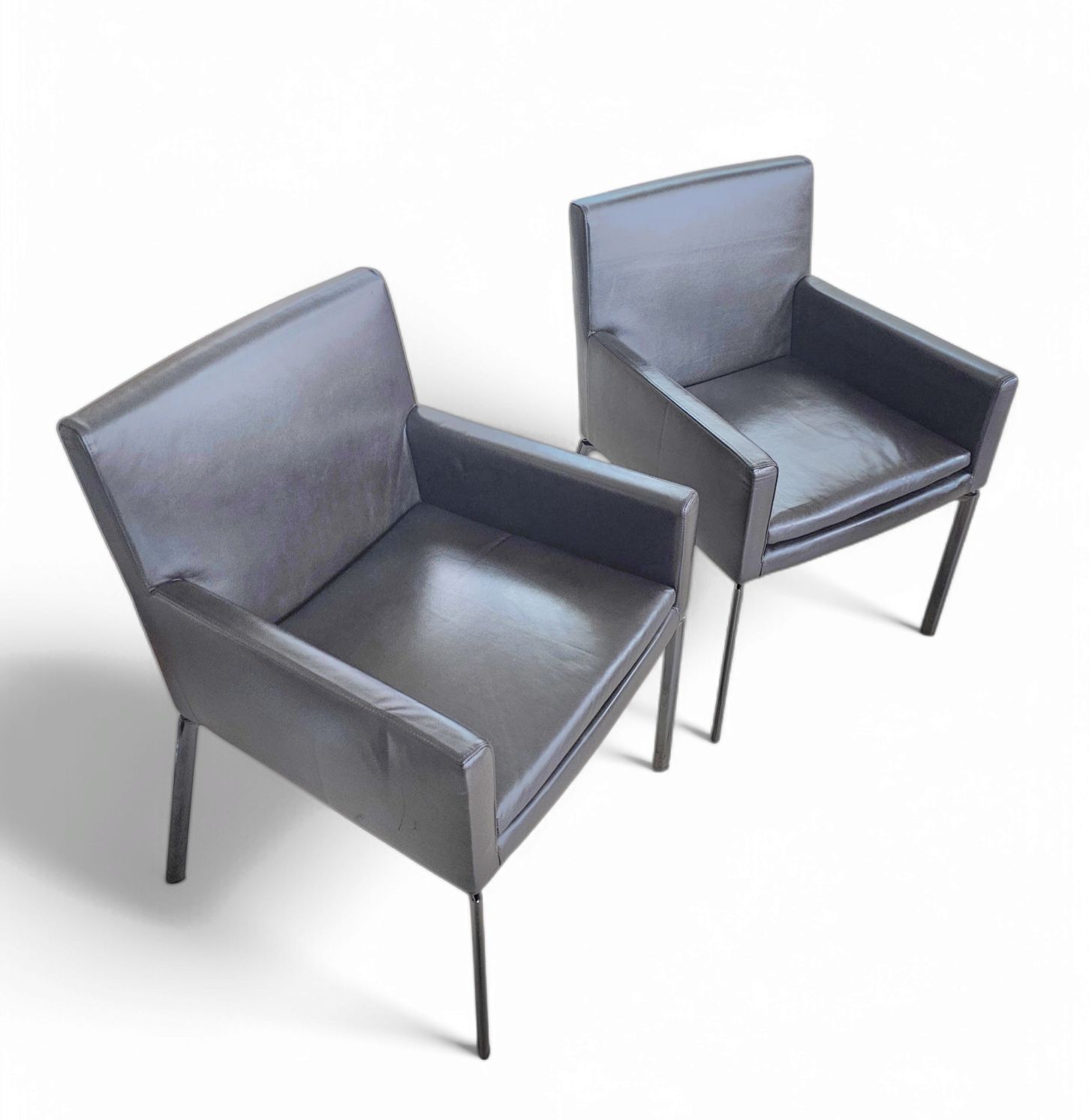 2 X Manet Minotti Arm Chairs 1990s /Dark Brown Leather / Chrome Height 83 photo furniture
