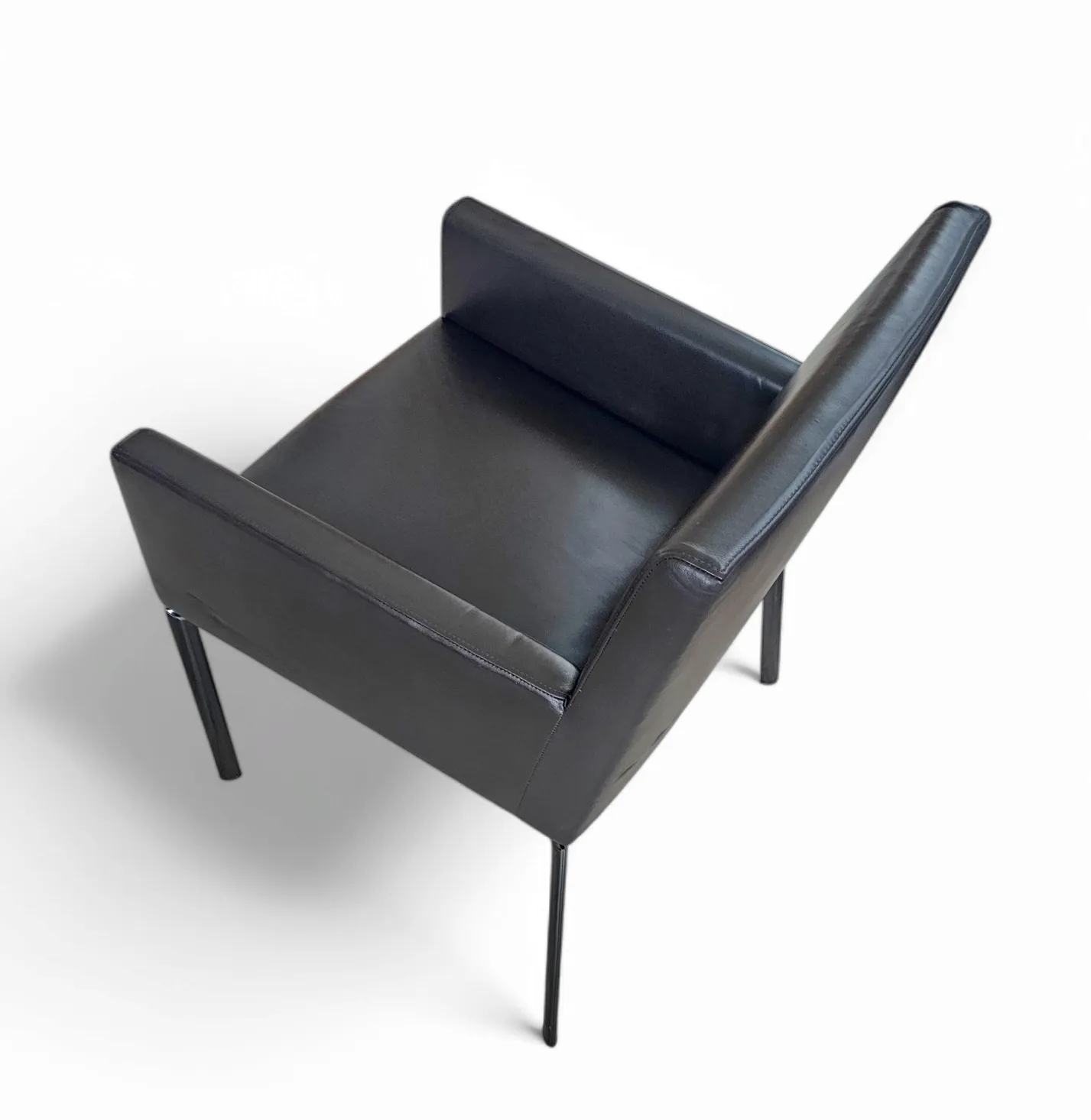 photo vinterior 2 X Manet Minotti Arm Chairs 1990s /Dark Brown Leather / Chrome Height 83