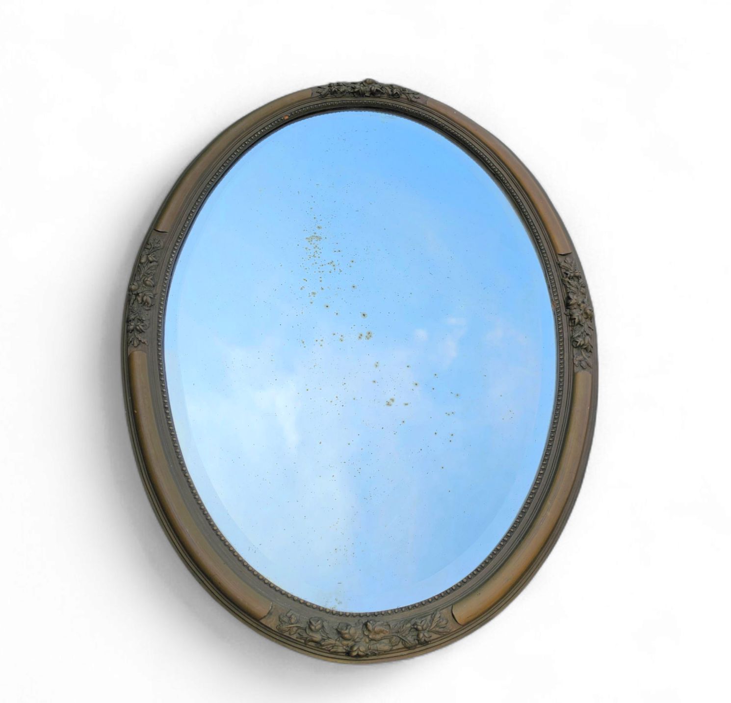 Oval Mirror  Plaster  Wood  1930s  Facet Cut photo for sale