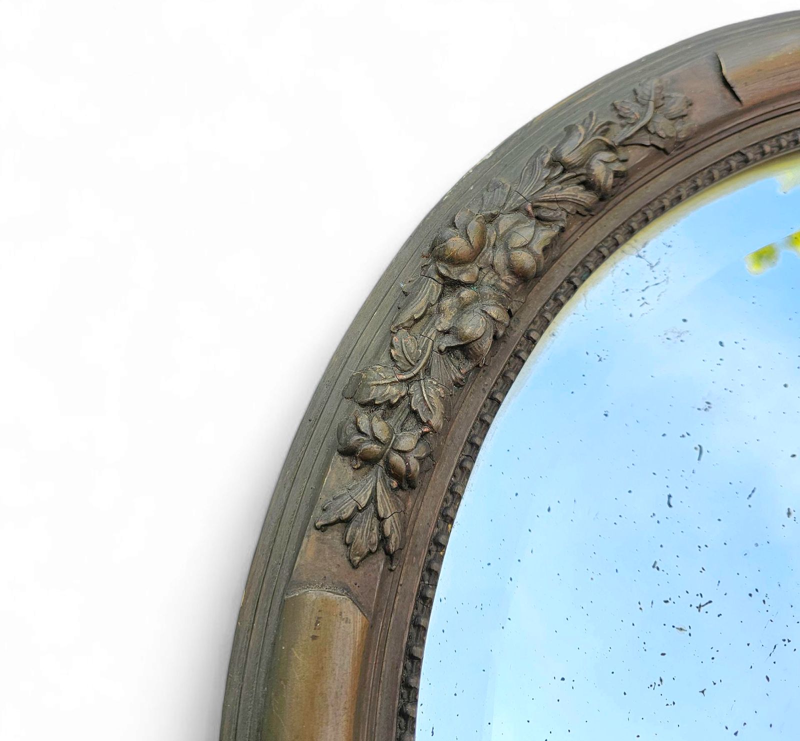 Oval Mirror  Plaster  Wood  1930s  Facet Cut photo vintage