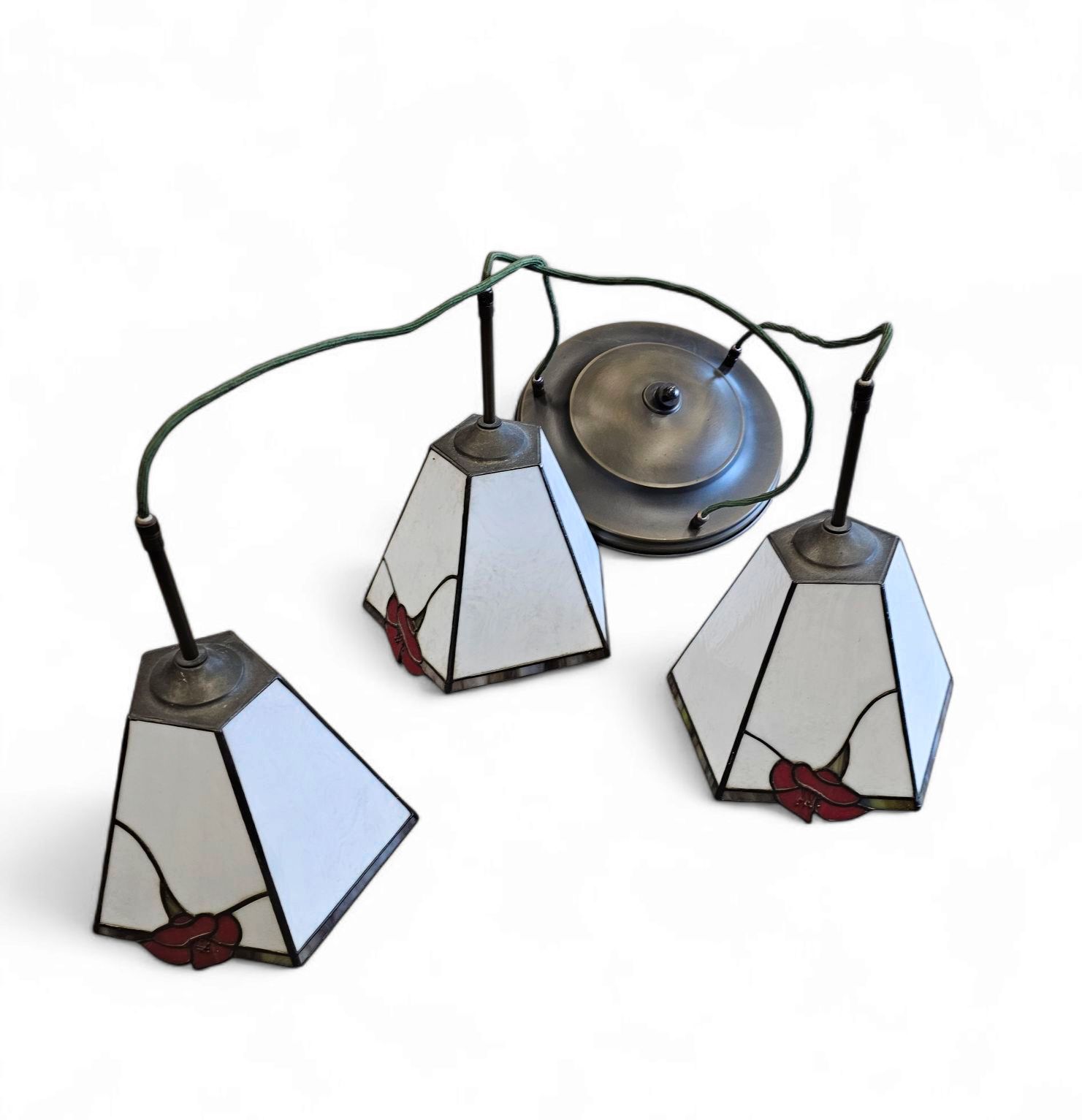 3 Light Chandelier With Glass Shades /Art Deco photo for sale