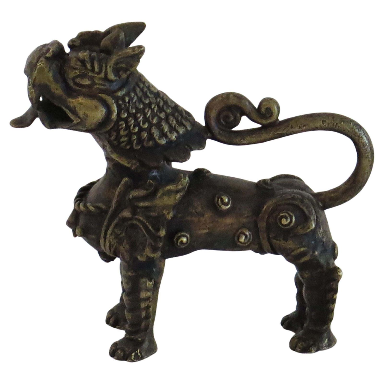 Antique Chinese Bronze Foo Dog Sculpture With Good Detail, Qing 19th Century