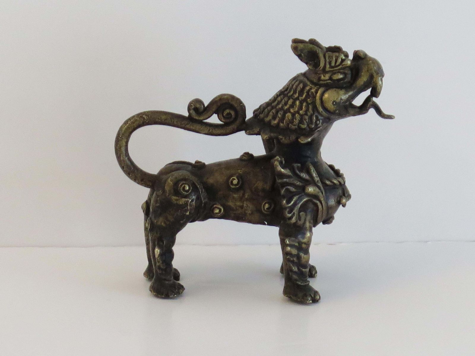 Antique Chinese Bronze Foo Dog Sculpture With Good Detail, Qing 19th Century photo furniture
