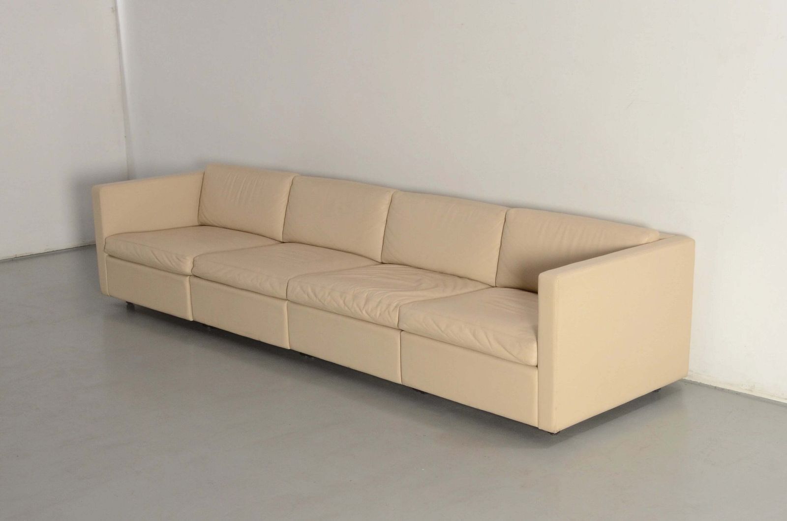 Charles Pfister For Knoll Mid Century White Leather Sofa And 4 X Cube Club Chairs photo furniture