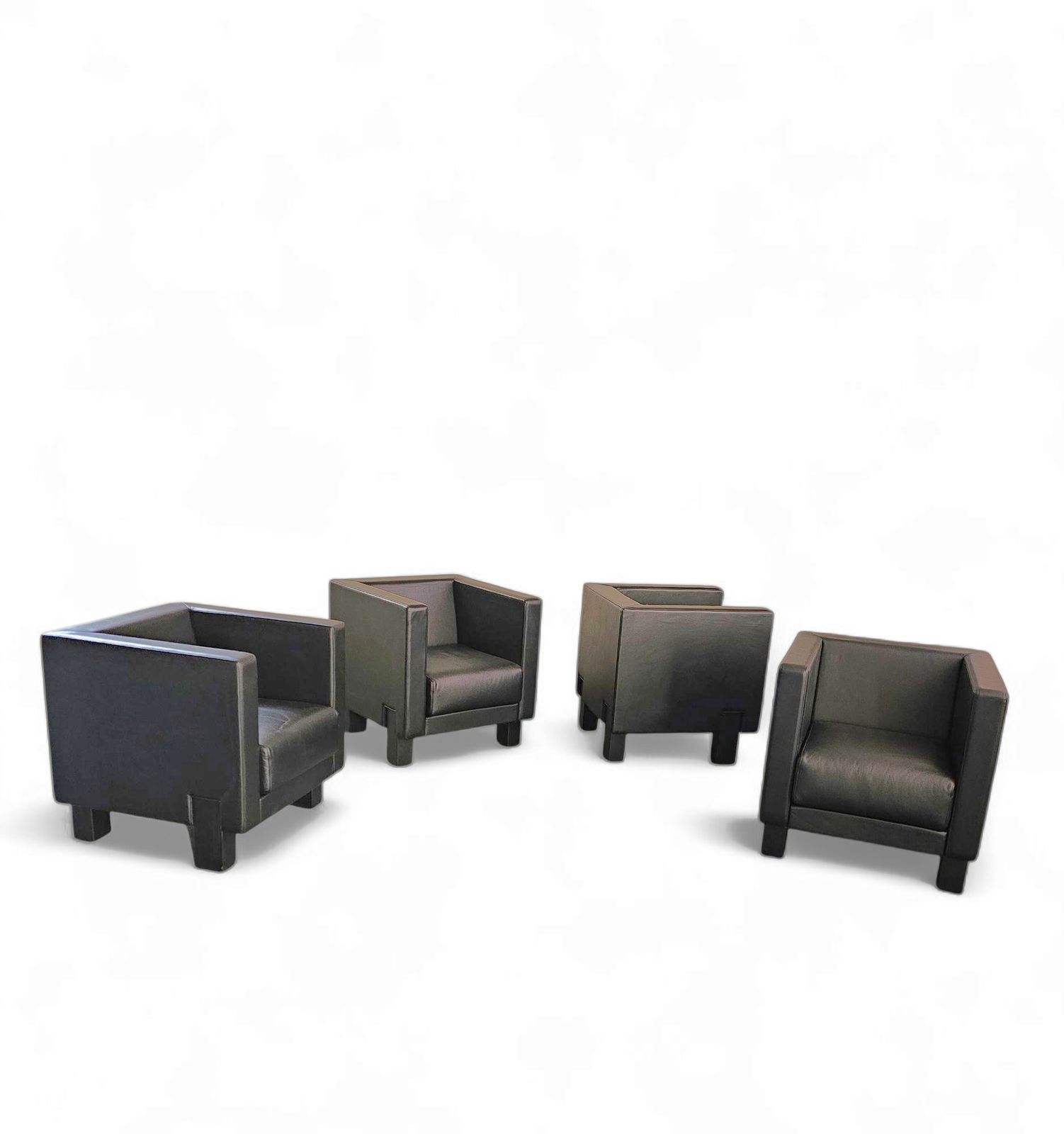 4 X Black Leather Poltrona Frau Moji Armchairs By Shigeru Uchida 1 X Moji Two Seater Stunning Condition photo for sale
