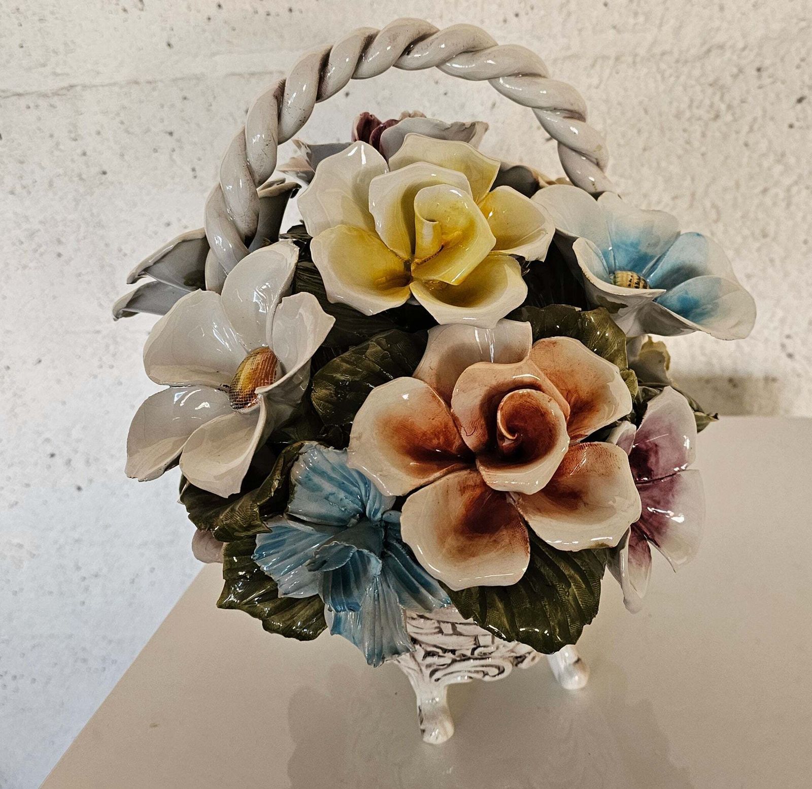 Bassano Ceramics Basket With Flowers, Italy 1950s photo Home Decor