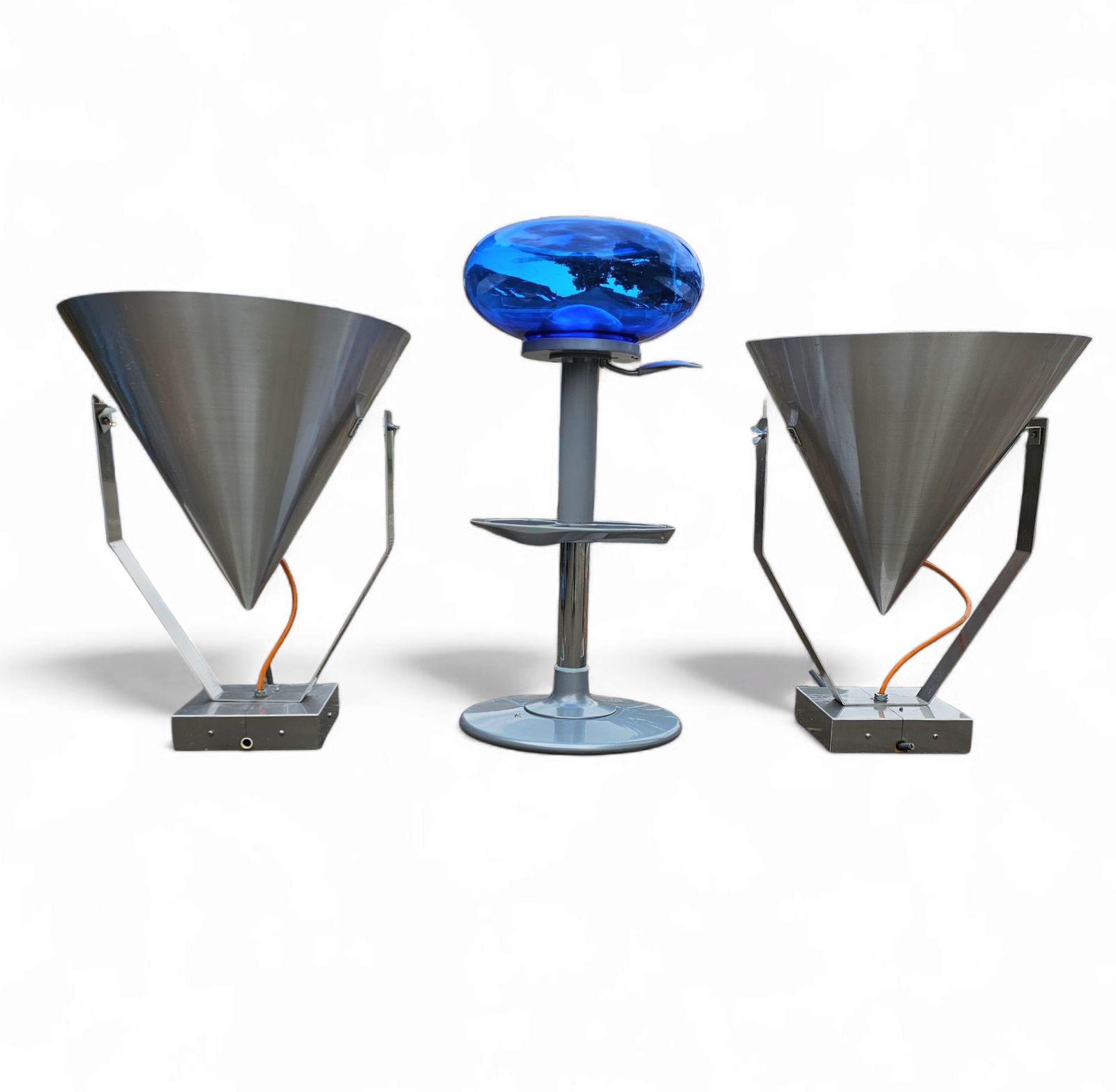 A Pair Of Modern / Aluminum / Large / Conical / Industrial Style Lamps / Designed For Ceiling Or Wall photo 1478.0
