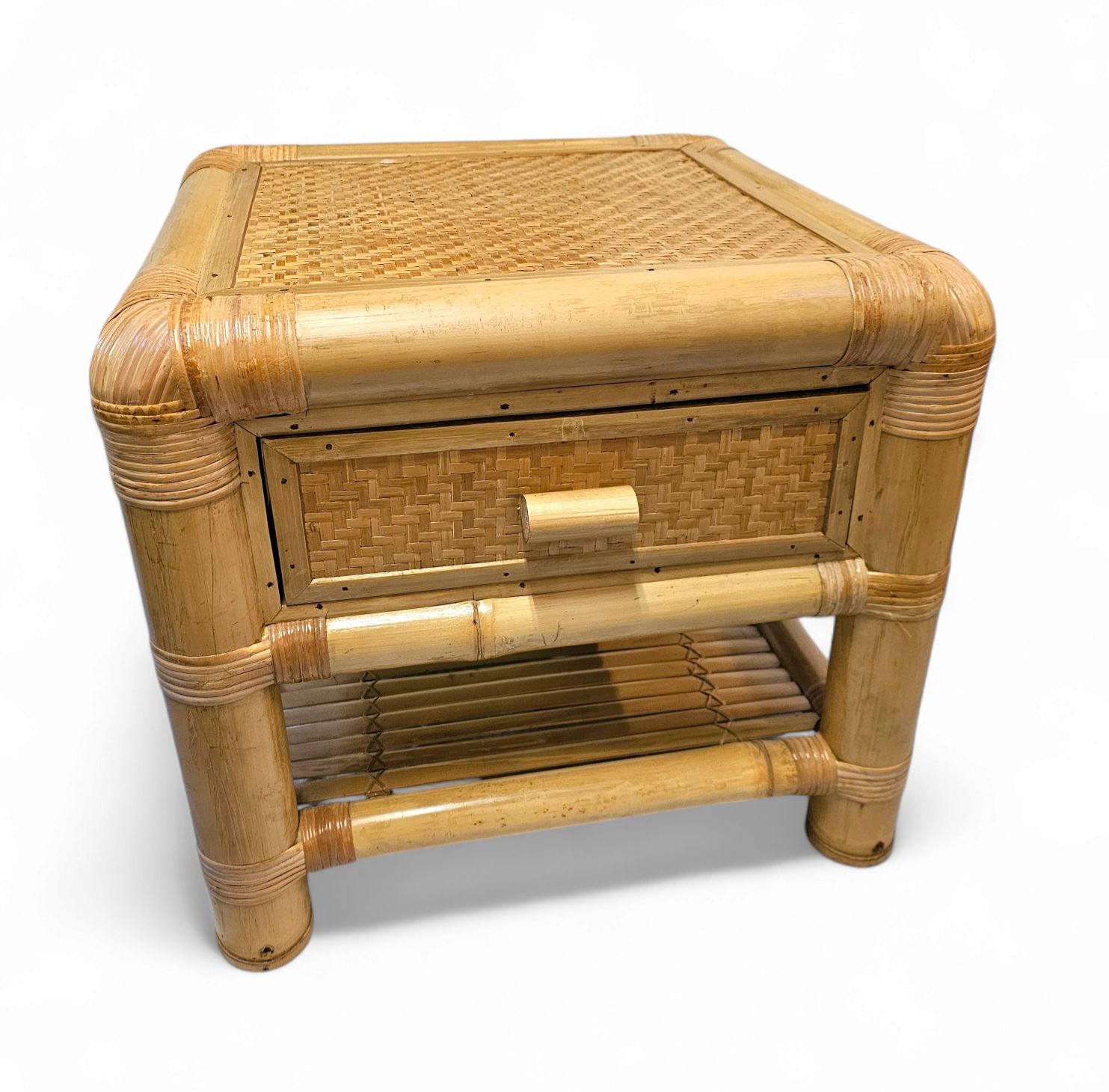 photo furniture 2 X Bamboo Night Stands / Side Tables / 1980s