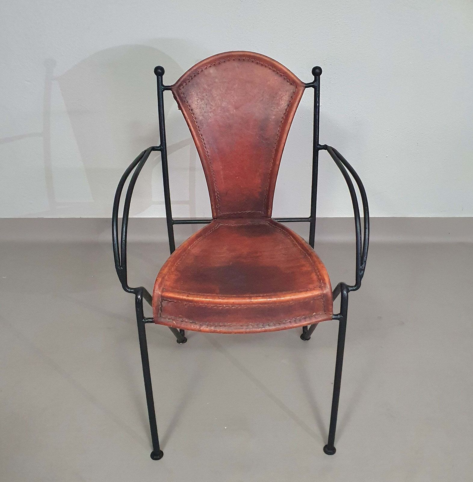 24 Chairs In Leather And Solid Wrought Iron photo for sale