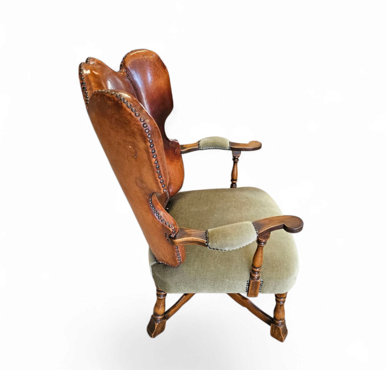 Rare Leather And Oak Wing Chair Designed By Theo Ruth For Artifort / F 297 From 1949 photo vinterior