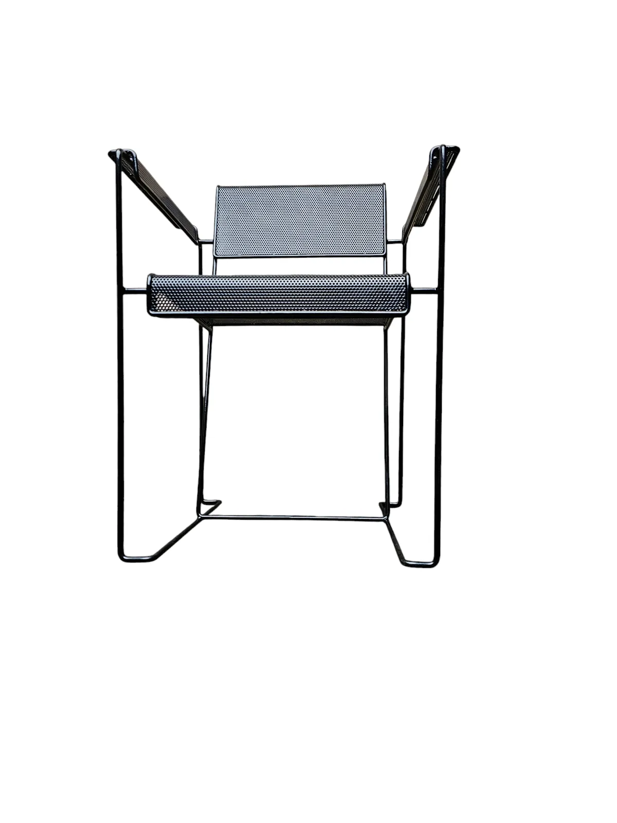 4 X Minimalist Steel Perforated Chairs / Netherlands 1970s photo vinterior