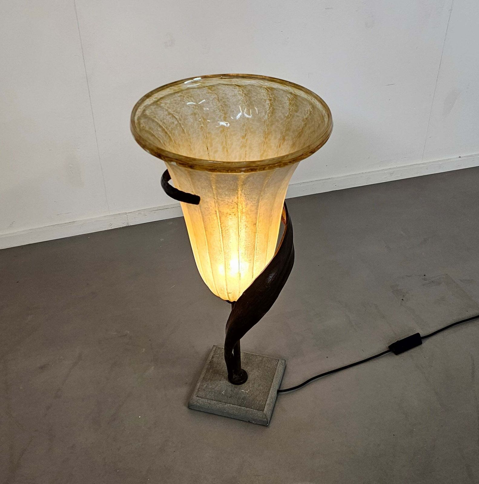 Large Jugendstil Floor / Table Lamps / Roberto Galli / Stone Base With Italian Glass Shade photo furniture