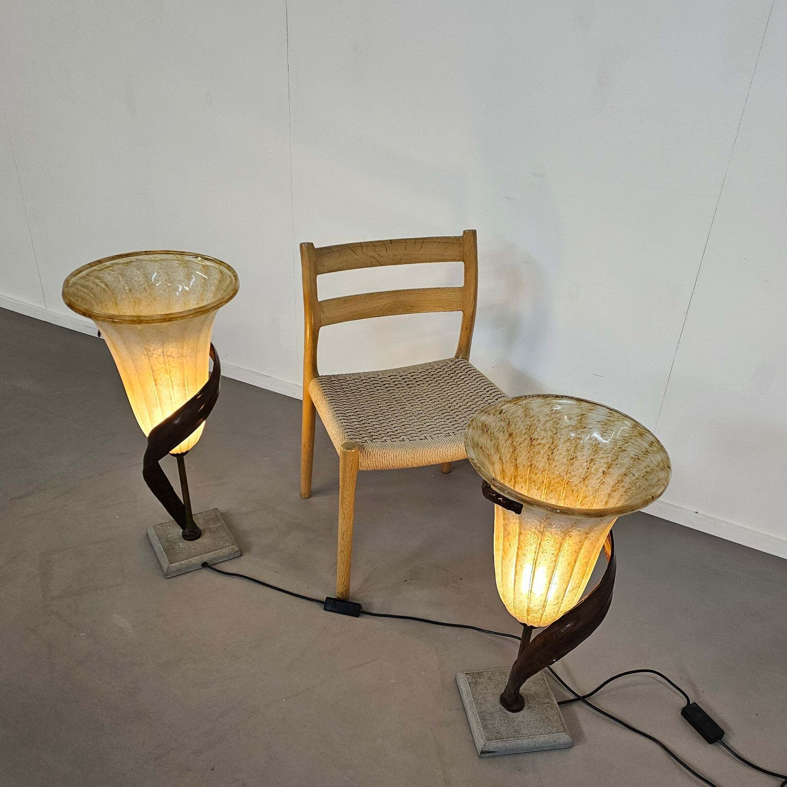 Large Jugendstil Floor / Table Lamps / Roberto Galli / Stone Base With Italian Glass Shade photo 1582.0