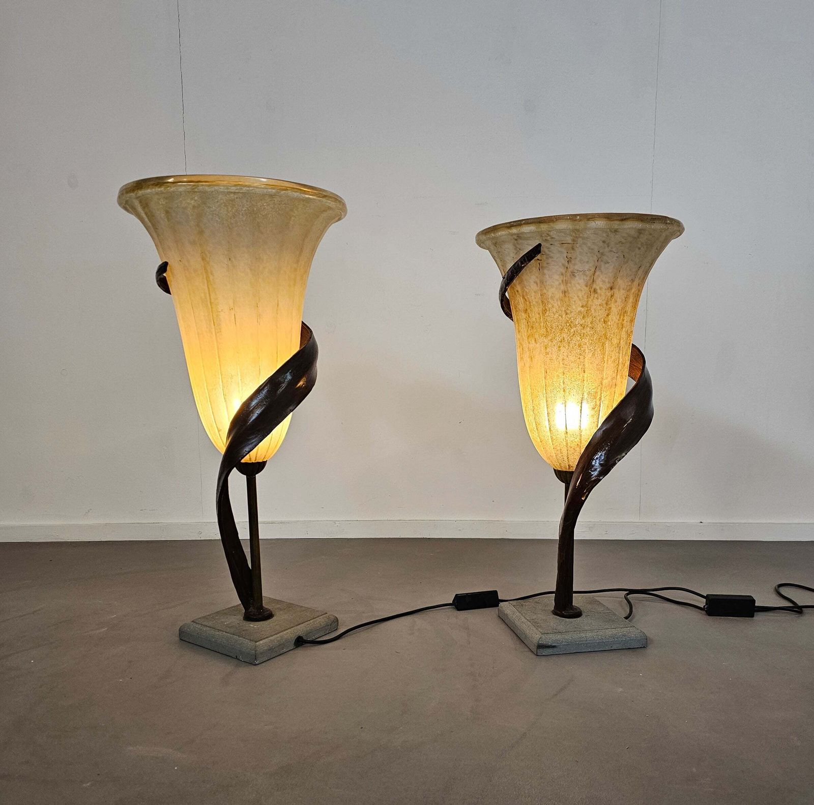1582.0 Large Jugendstil Floor / Table Lamps / Roberto Galli / Stone Base With Italian Glass Shade photo