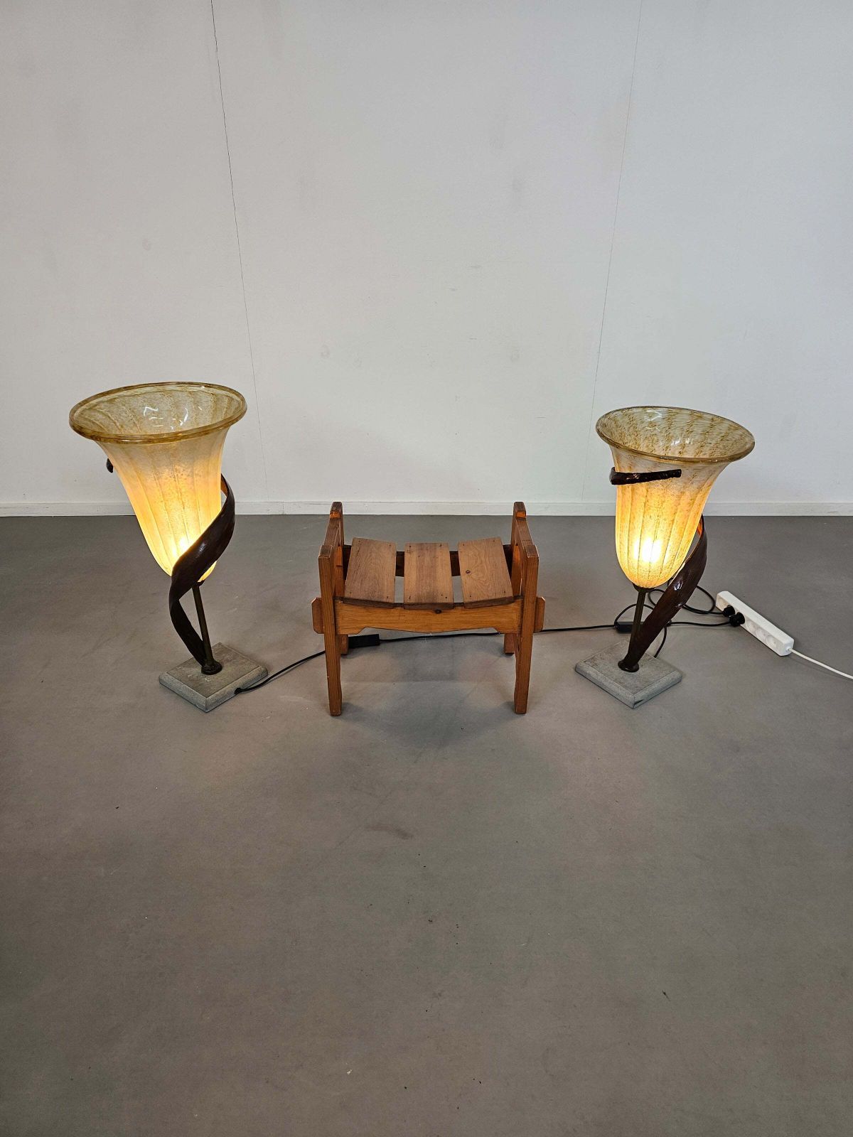 photo buy Large Jugendstil Floor / Table Lamps / Roberto Galli / Stone Base With Italian Glass Shade
