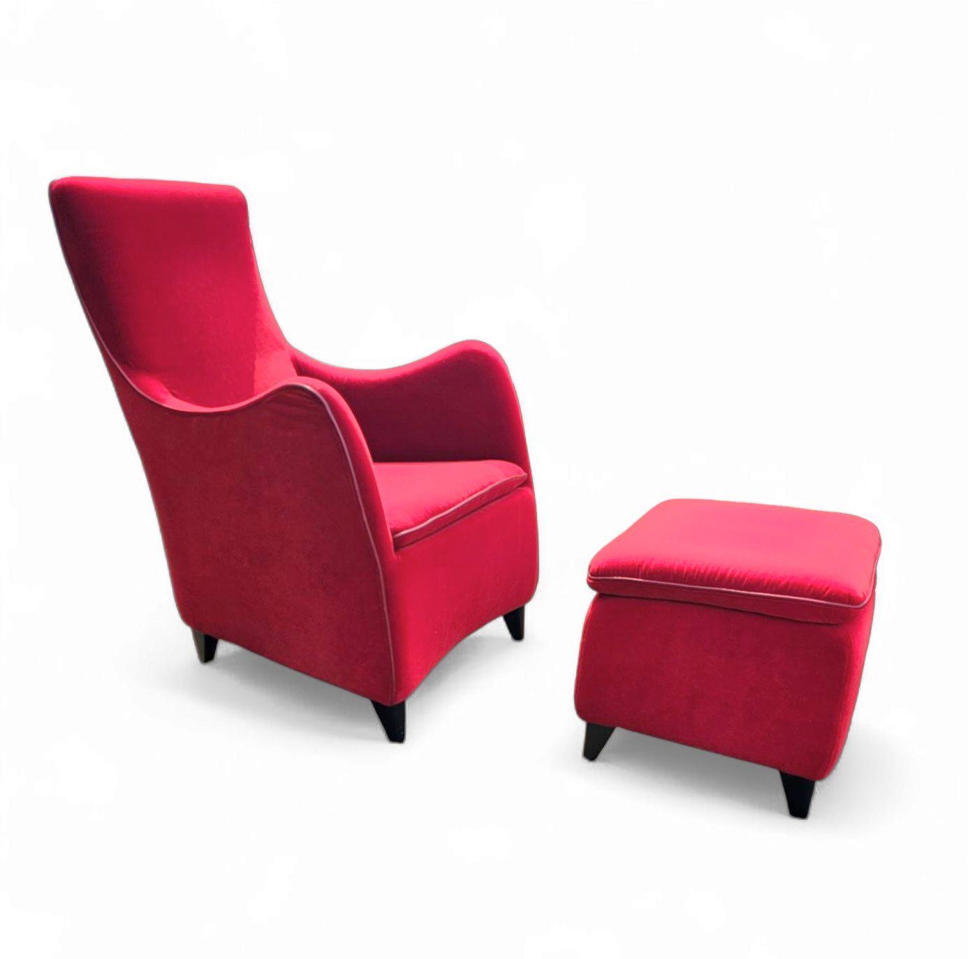 Senta Armchair / Hocker / Ottoman By Gerard Van Den Berg For Wittmann / Red Velvet Upholstery / Marked Stunning Condition photo vinterior