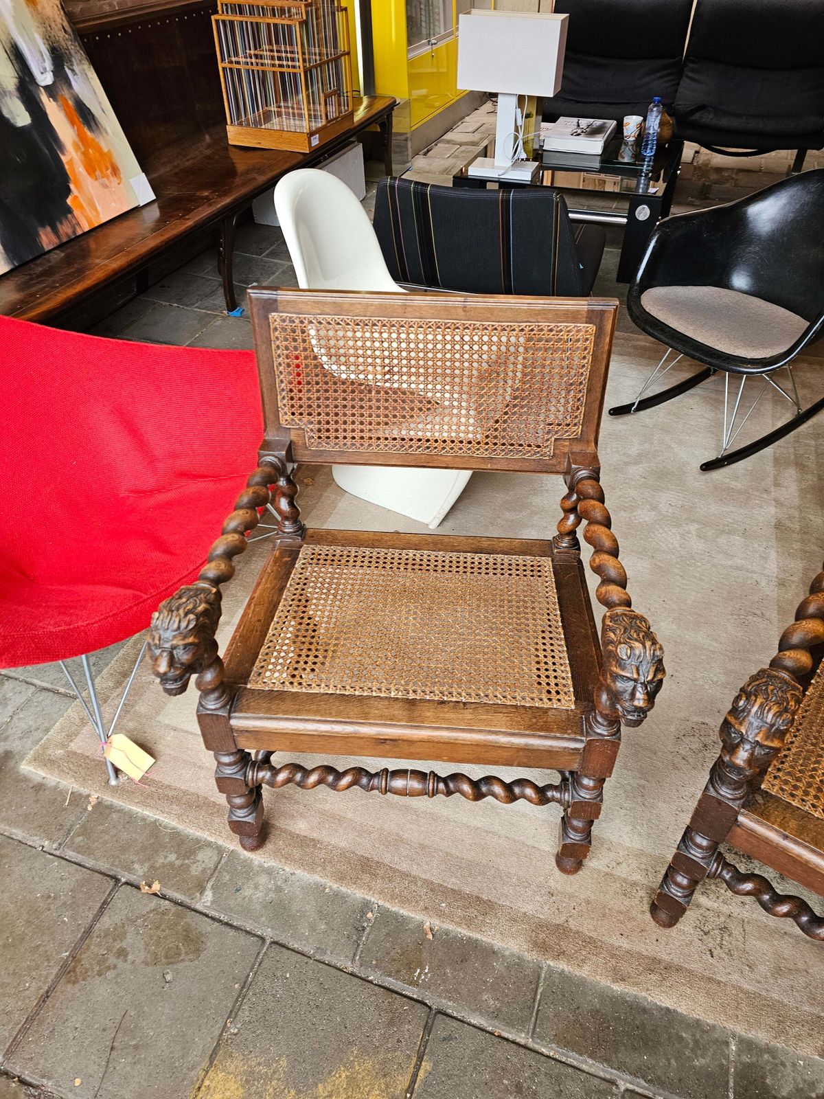 2 X Jacobean Lionel Head Armchairs Oak Wood / Webbing Early 20th Century photo furniture