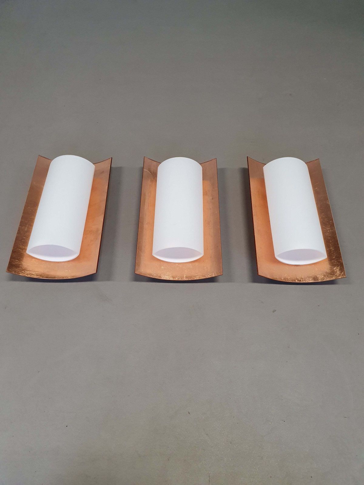 3 X Bankamp Leuchten Sconces / Wall Lights '80s White Glass / Glass With A Layer Of Copper. Wide 22 X Height 49 X Depth 10 Cm #Bankampleuchten
