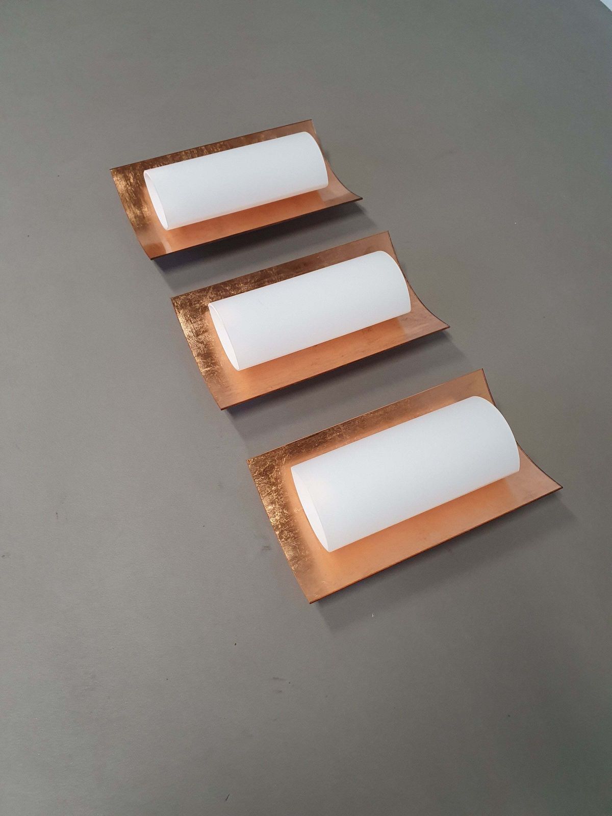 3 X Bankamp Leuchten Sconces / Wall Lights '80s White Glass / Glass With A Layer Of Copper. Wide 22 X Height 49 X Depth 10 Cm #Bankampleuchten photo furniture