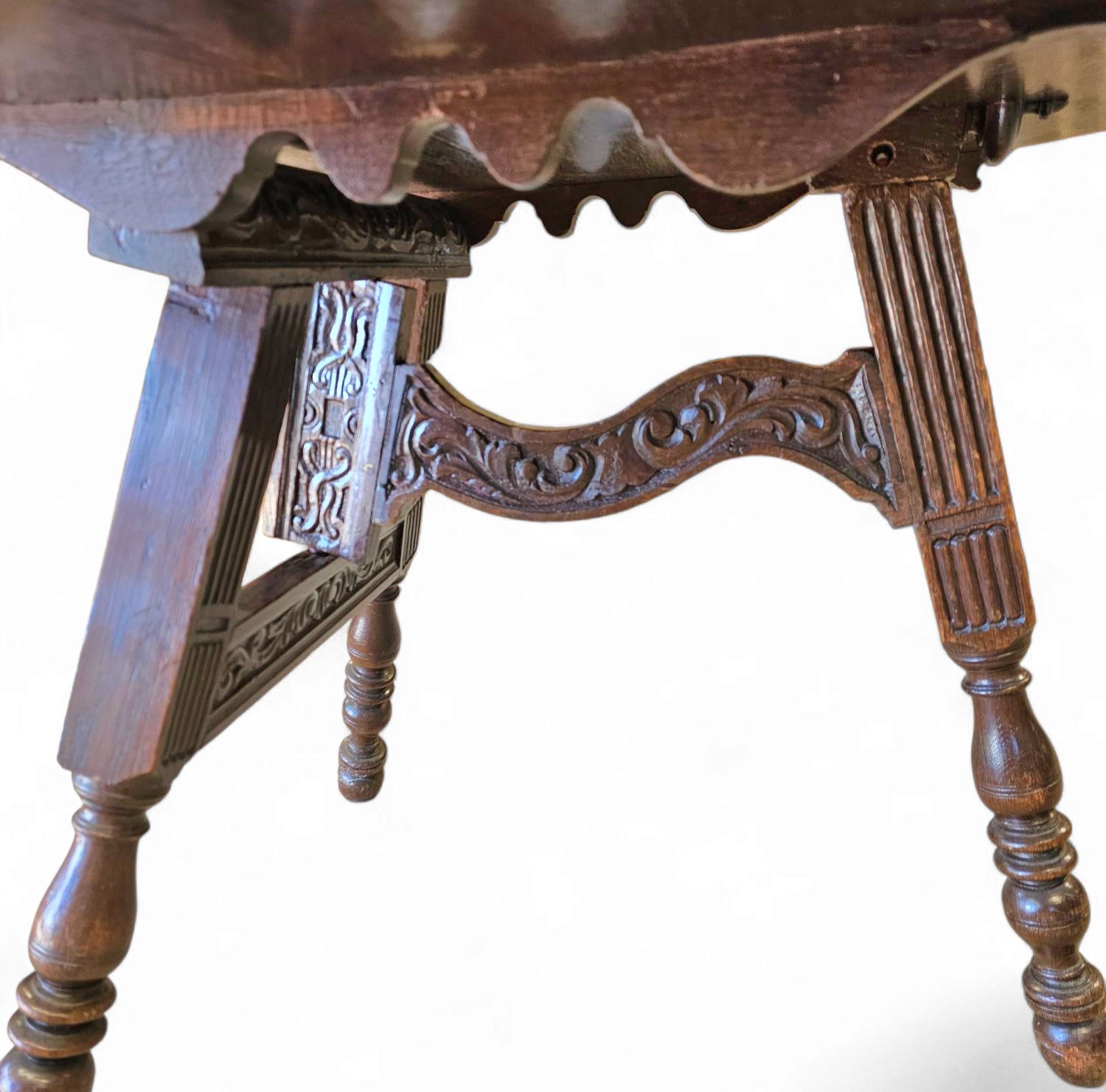 Antique Tripot Carved Folding Table / Netherlands / Oak /19th Century Circa 1880. photo vintage