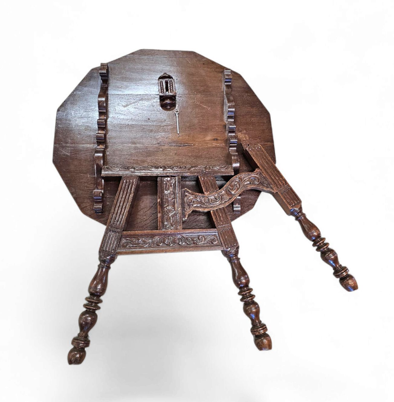 photo furniture Antique Tripot Carved Folding Table / Netherlands / Oak /19th Century Circa 1880.