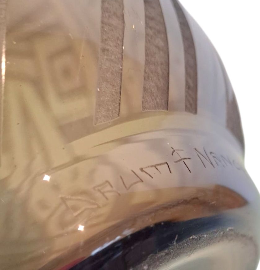 Art Deco Vase In Acid Etched Smoked Geometric Glass By Daum Nancy France photo furniture