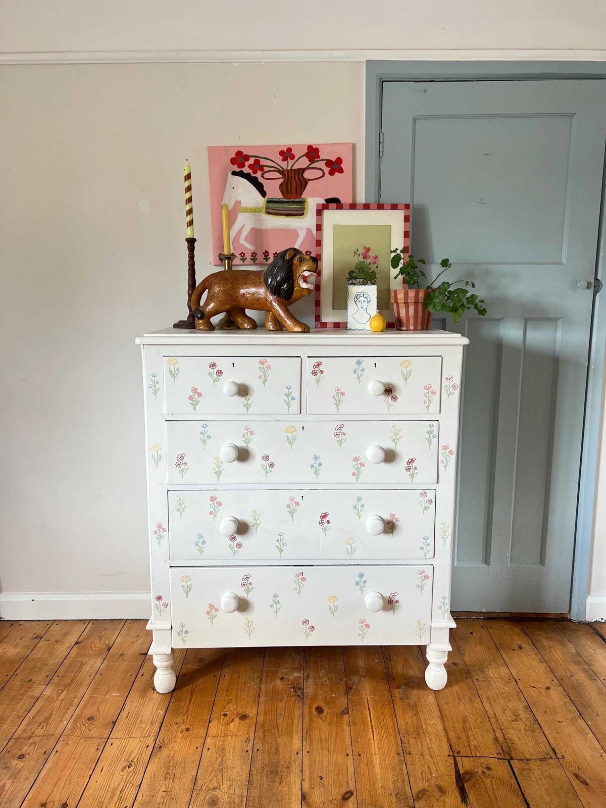 Hand Painted Floral Chest Of Drawers – Antique, Whimsical & One Of A Kind