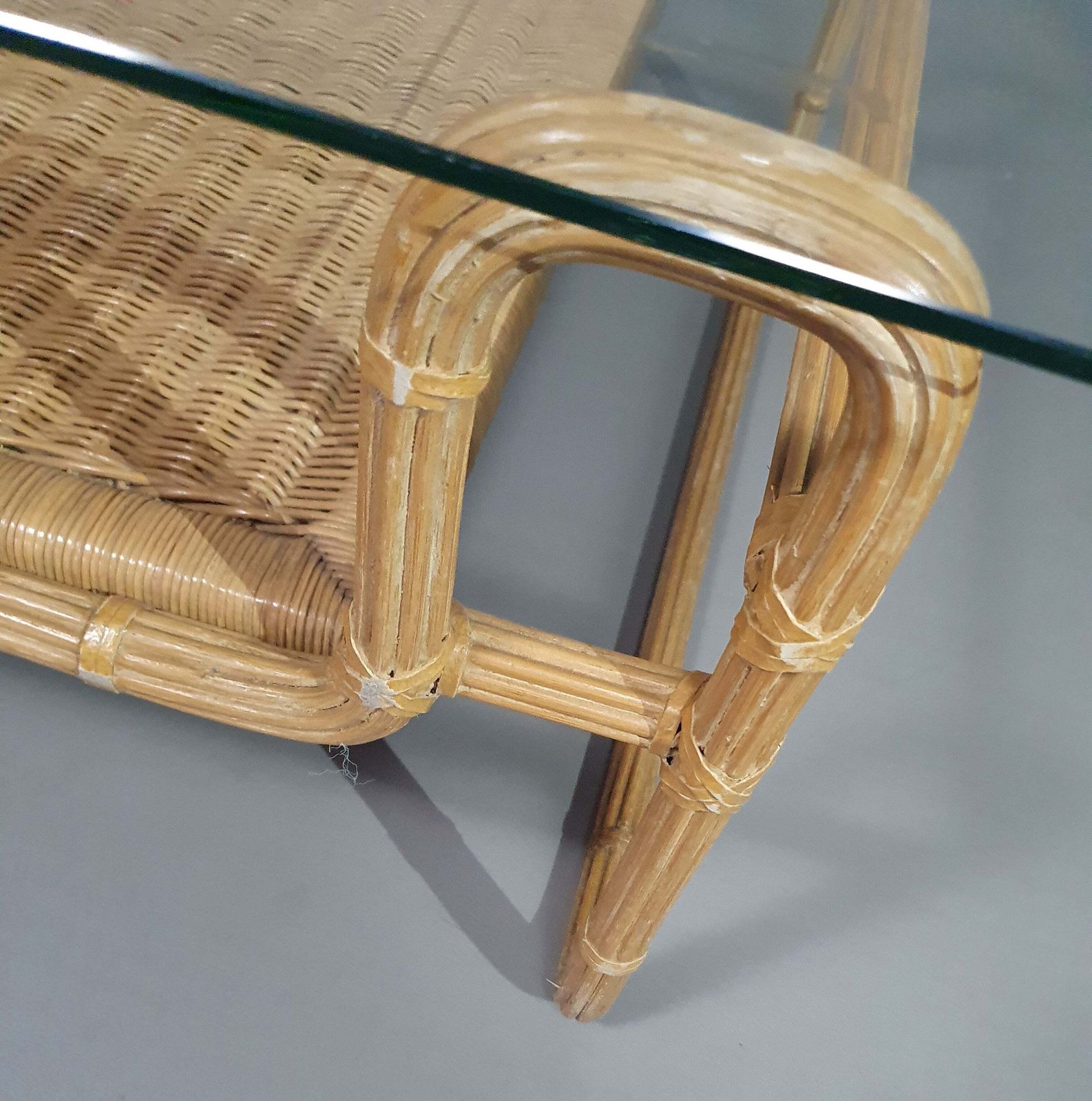 Mid Century Coffee Table. Iron Frame / Pencil Reed / Split Reed / Rattan 75 X 75 X 40 Cm photo furniture