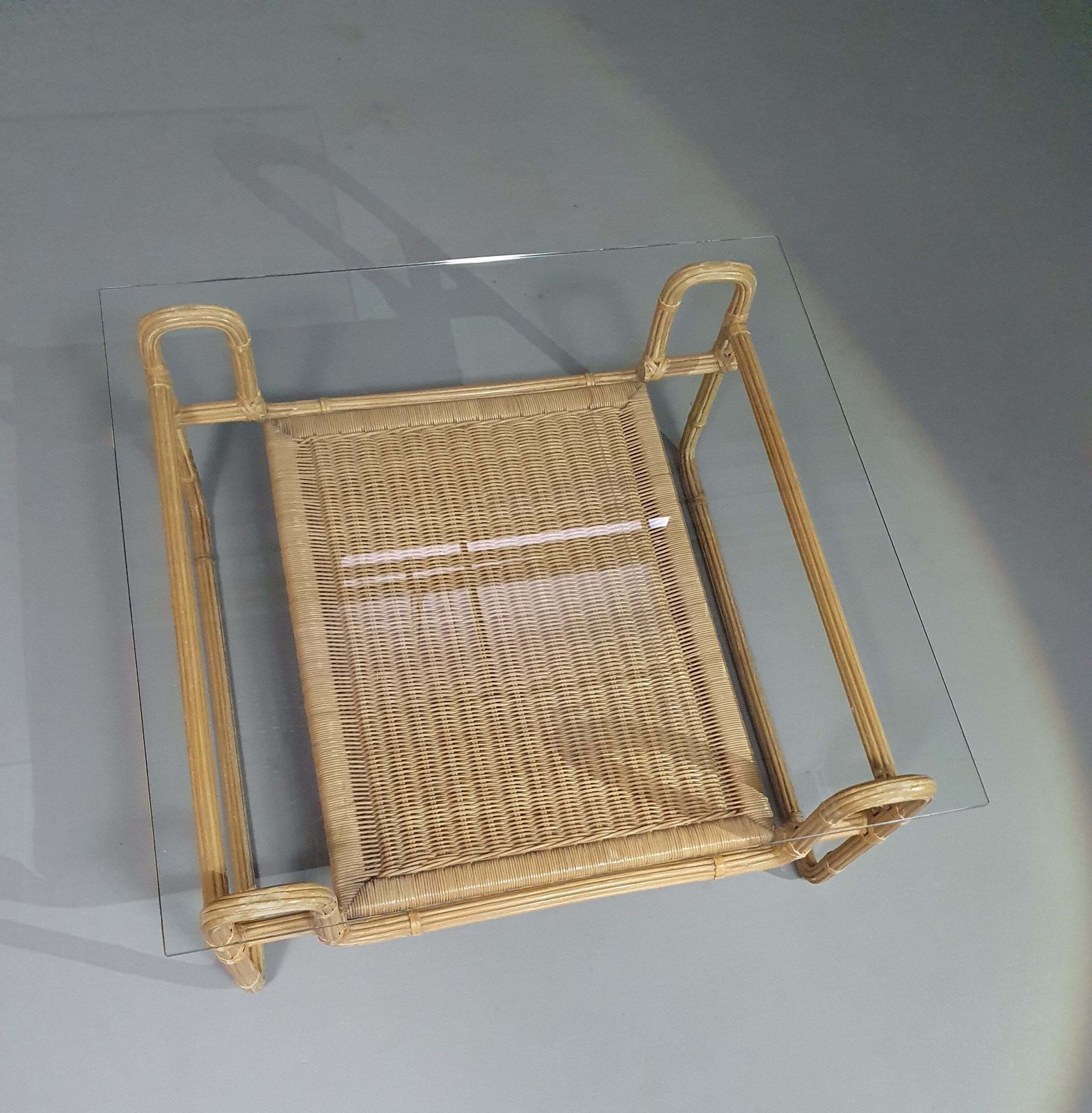Mid Century Coffee Table. Iron Frame / Pencil Reed / Split Reed / Rattan 75 X 75 X 40 Cm photo 950.0