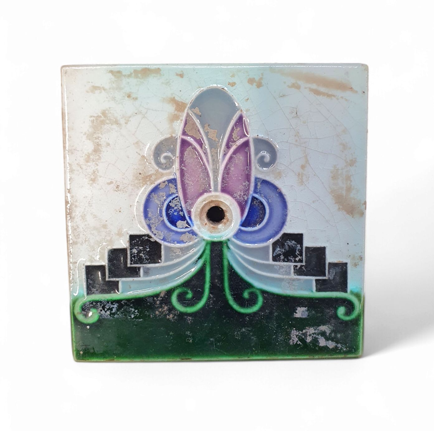 53 X Art Nouveau Tiles / Oven Tiles With Attach Holes 1920s photo for sale