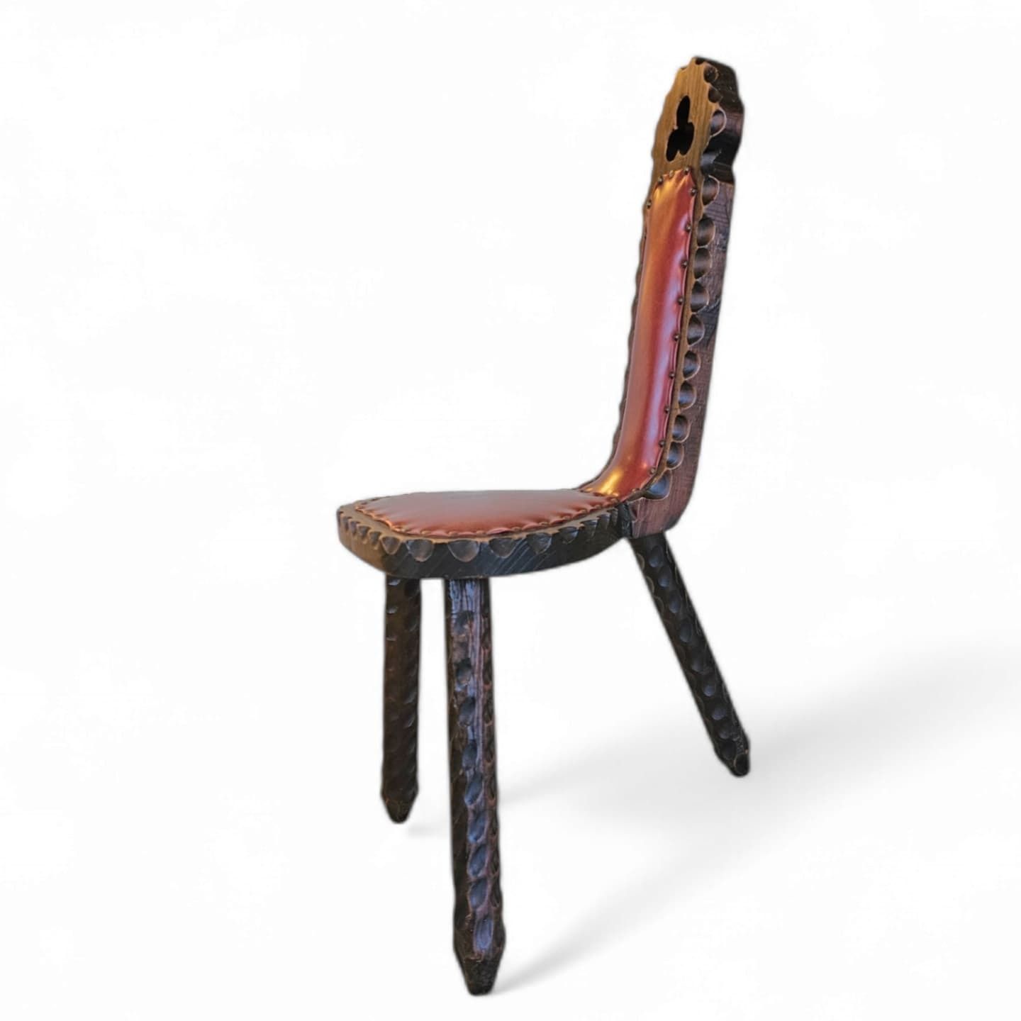 Vintage Brutalist Spanish Tripod Chair / Wooden Stool photo for sale