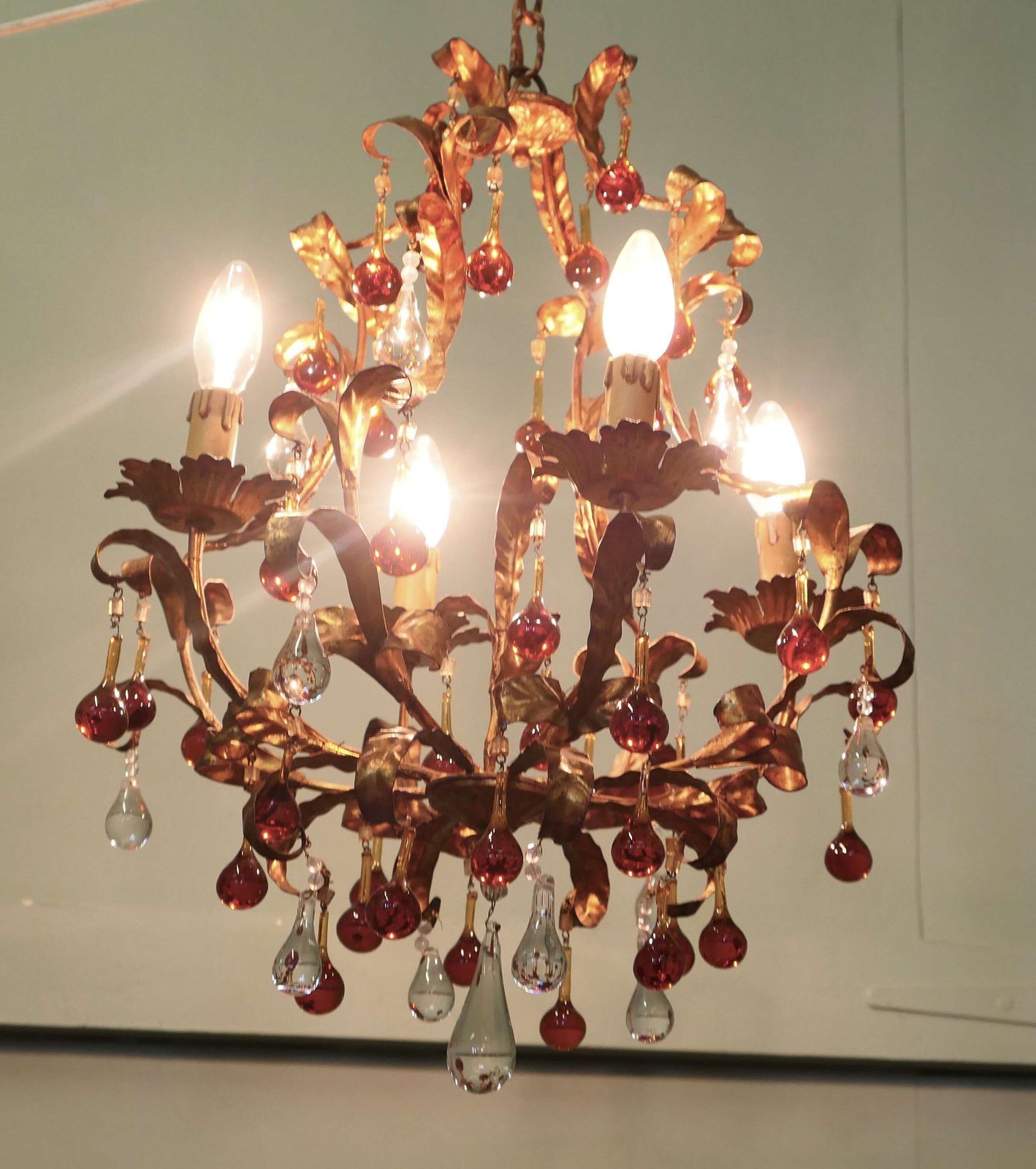 A Charming French Amber Crystal And Toleware Chandelier This Is A Richly Coloured Chandel photo vinterior