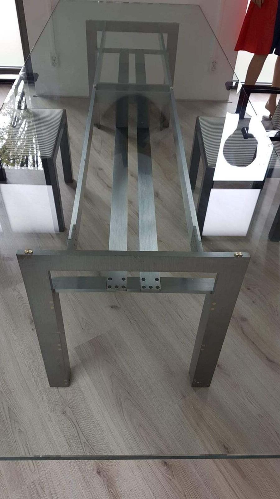 Brushed Steel Base Dining Table With Glass Topp   Doge   Carlo Scarpa For Simon   1970s photo furniture