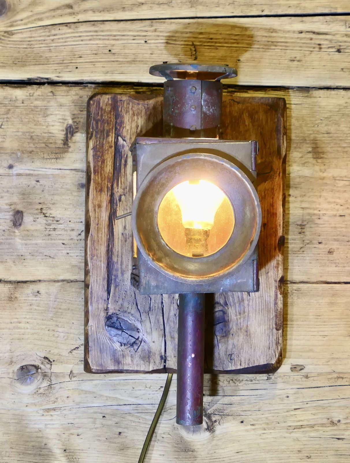 A Superb Pair Of Copper And Iron Railway Carriage Lamps photo Lighting