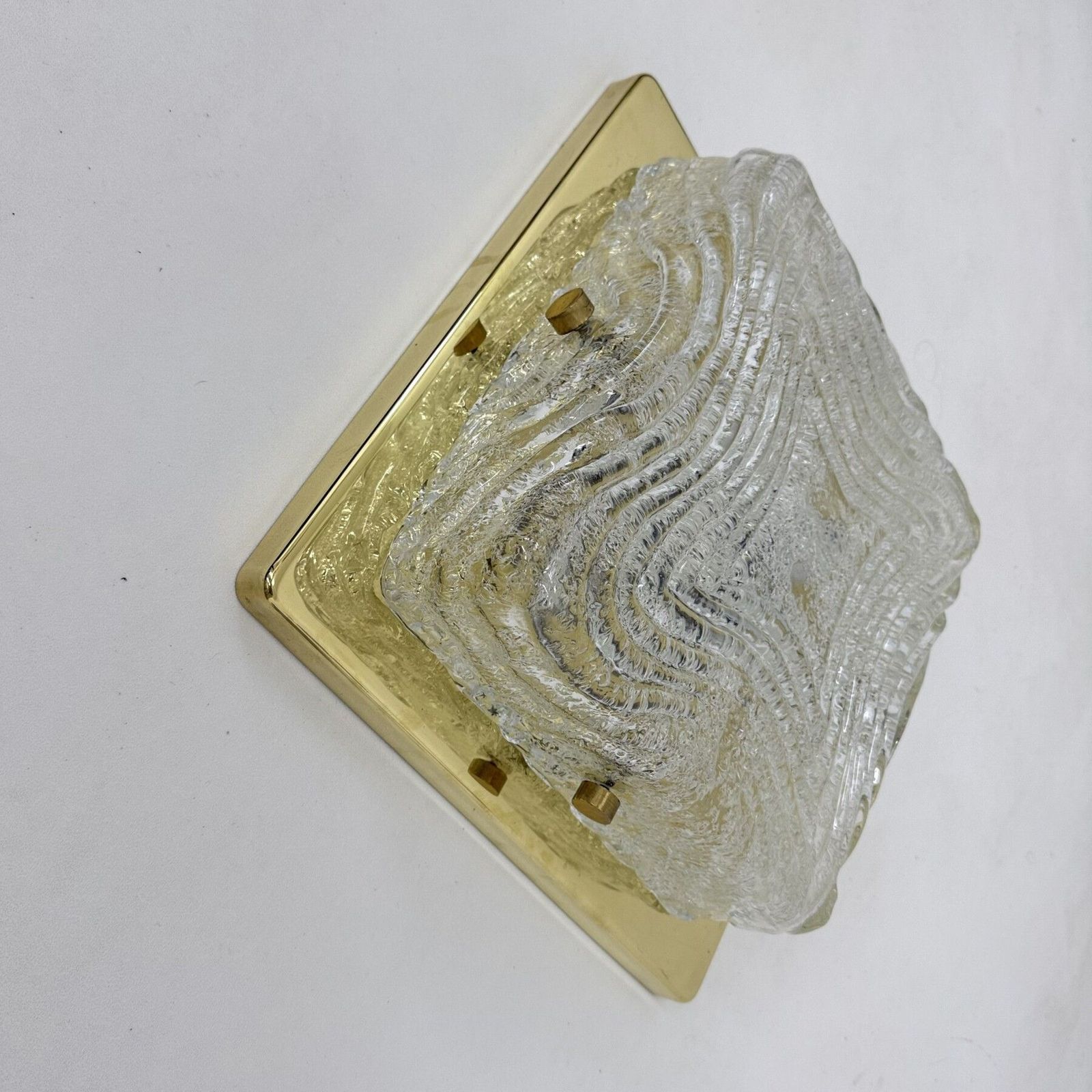 Ceiling Lamp Flush Mount In Murano Glass And Brass From Hillebrand , 1970s photo vintage