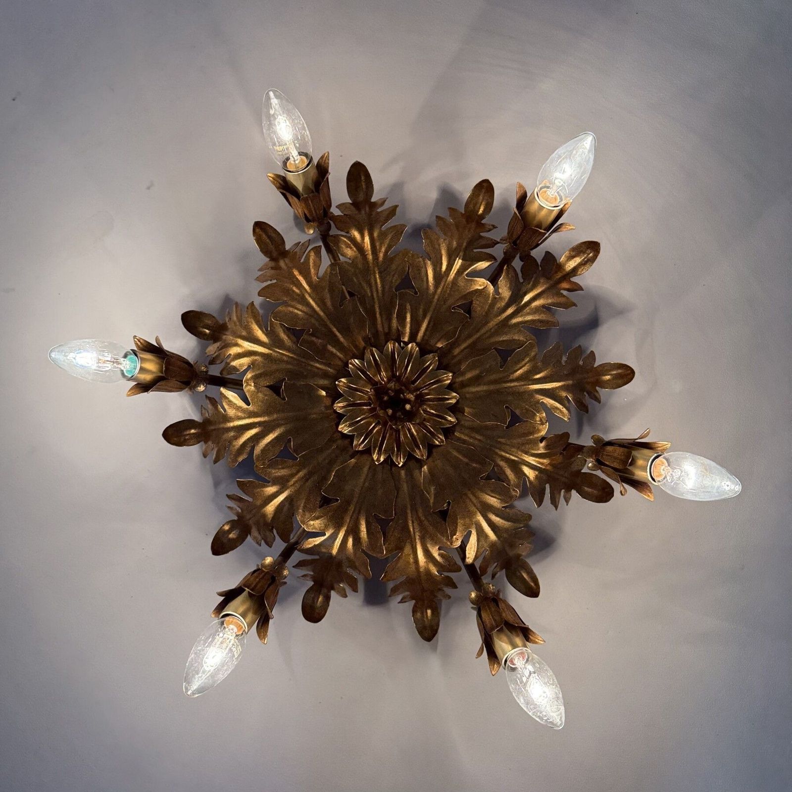 Vintage Plafondlamp Bladgoud Verguld, Jaren 1970 photo 401.0