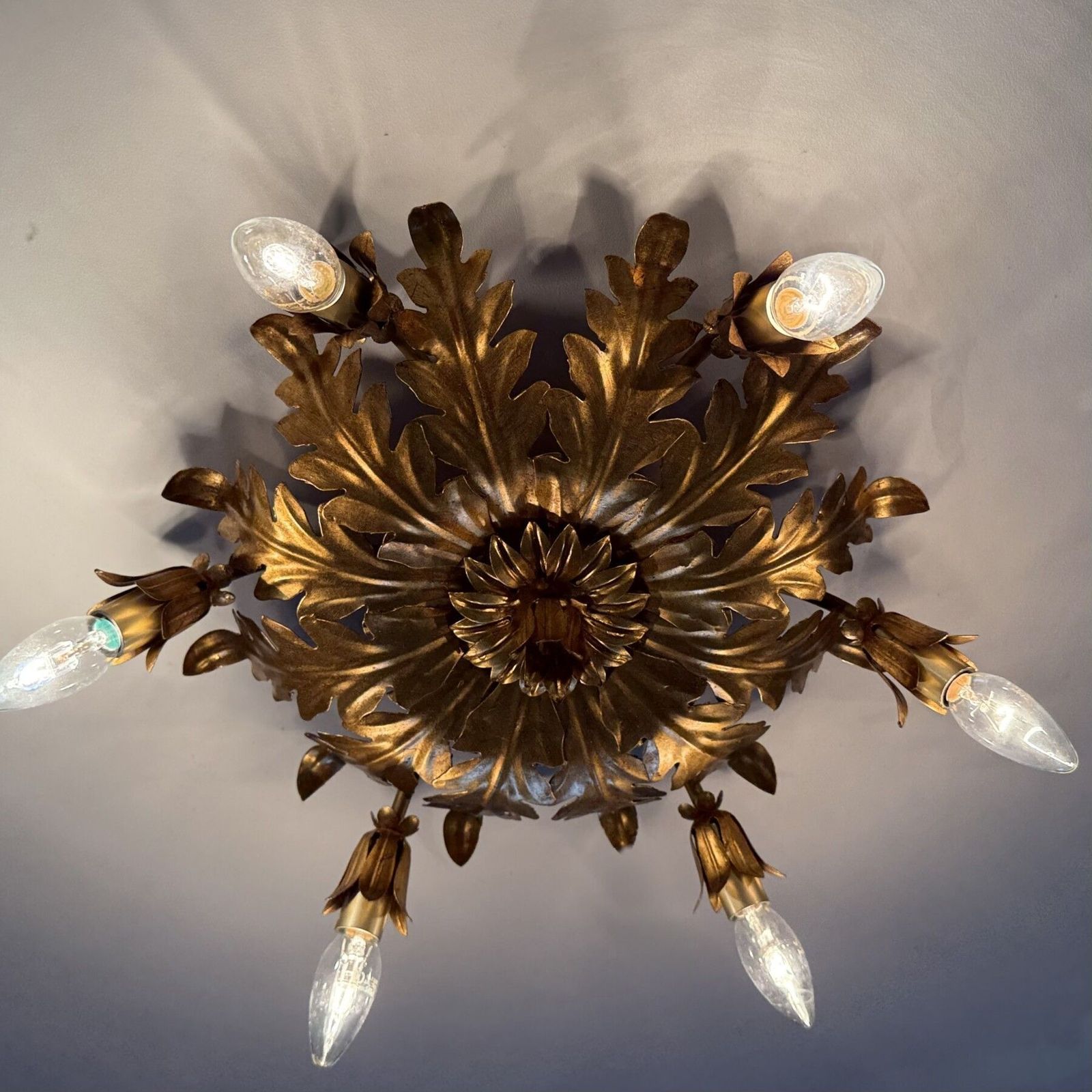Vintage Plafondlamp Bladgoud Verguld, Jaren 1970 photo vinterior