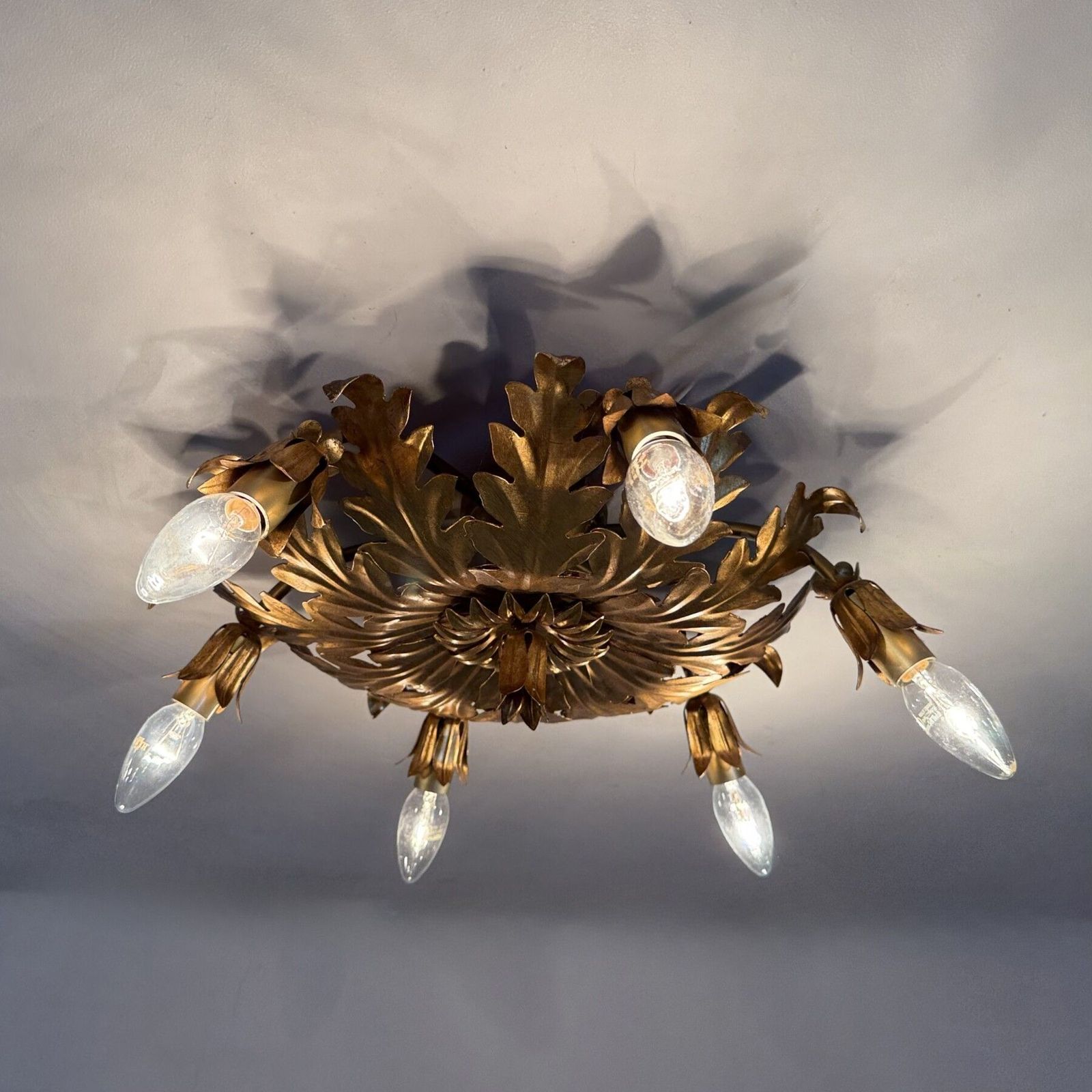Vintage Plafondlamp Bladgoud Verguld, Jaren 1970 photo buy