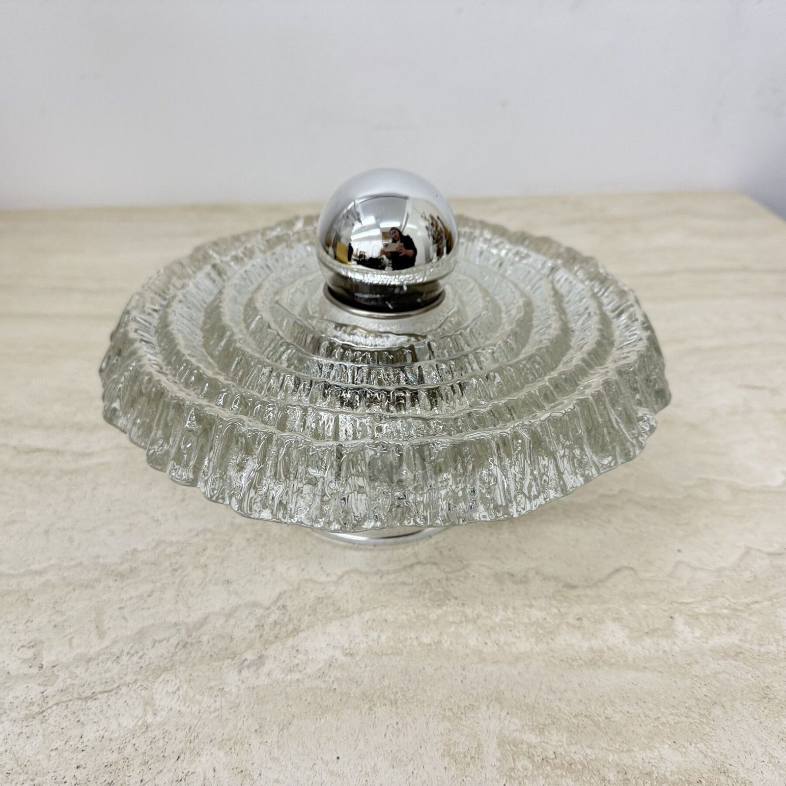 Verlichting Wandlamp Met Dik Gestructureerd Ijsglas, Opbouwmodel – Peill & Putzler, Jaren 1970 photo