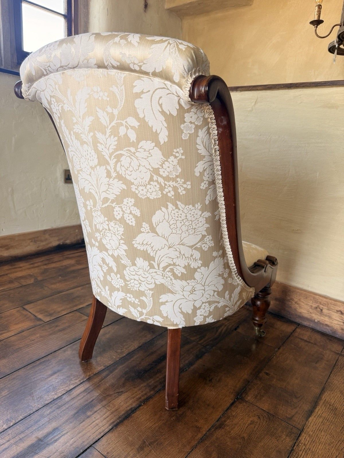 Furniture Original Antique Rosewood Nursing Ivory Damask Slipper Reading Chair photo