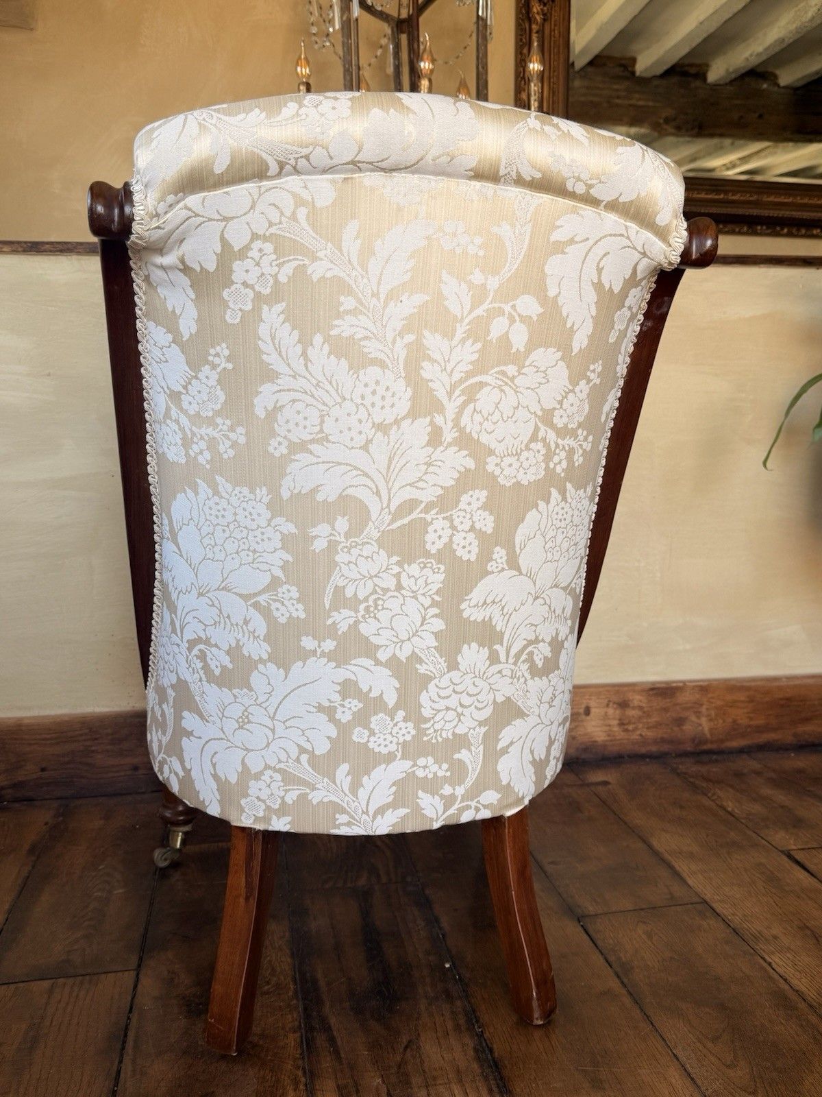399.0 Original Antique Rosewood Nursing Ivory Damask Slipper Reading Chair photo