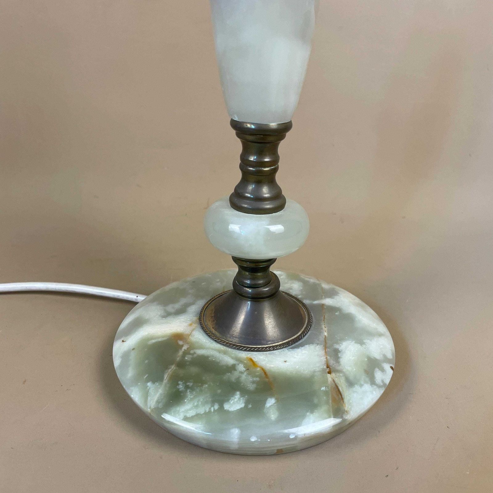 Antique Vintage Marble Stone Lamp Green Light Table Bedside Desk Lamp Colours Natural Patterns Ornate Round Base Onyx Brass Metal Gold photo furniture