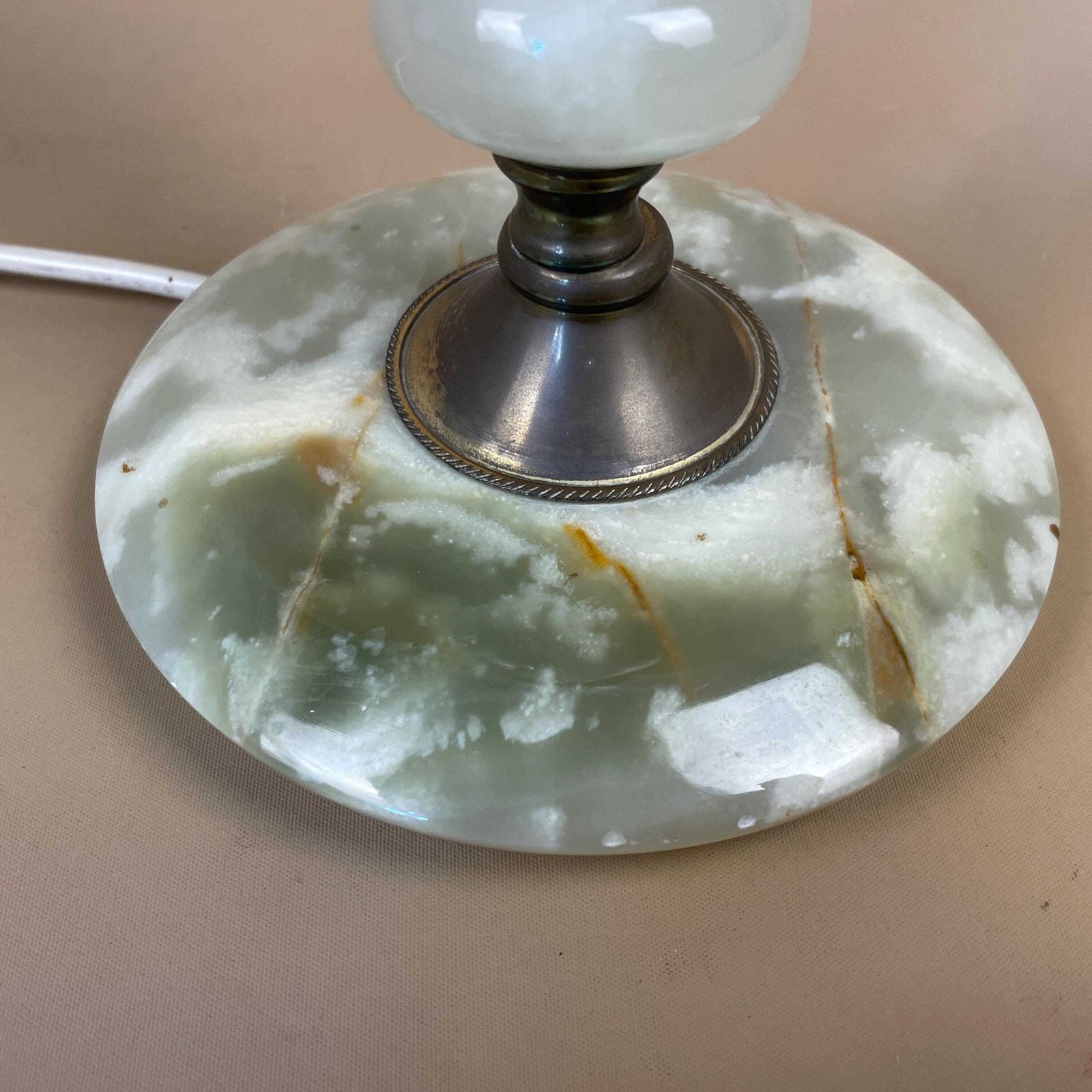 Antique Vintage Marble Stone Lamp Green Light Table Bedside Desk Lamp Colours Natural Patterns Ornate Round Base Onyx Brass Metal Gold photo Lighting