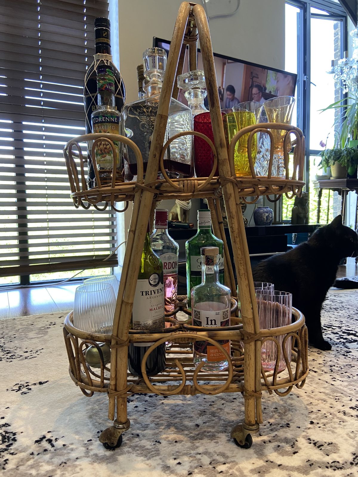 Carrello, Vintage Bamboo And Wicker Bar Cart / Trolley , Italy, 1970s photo furniture