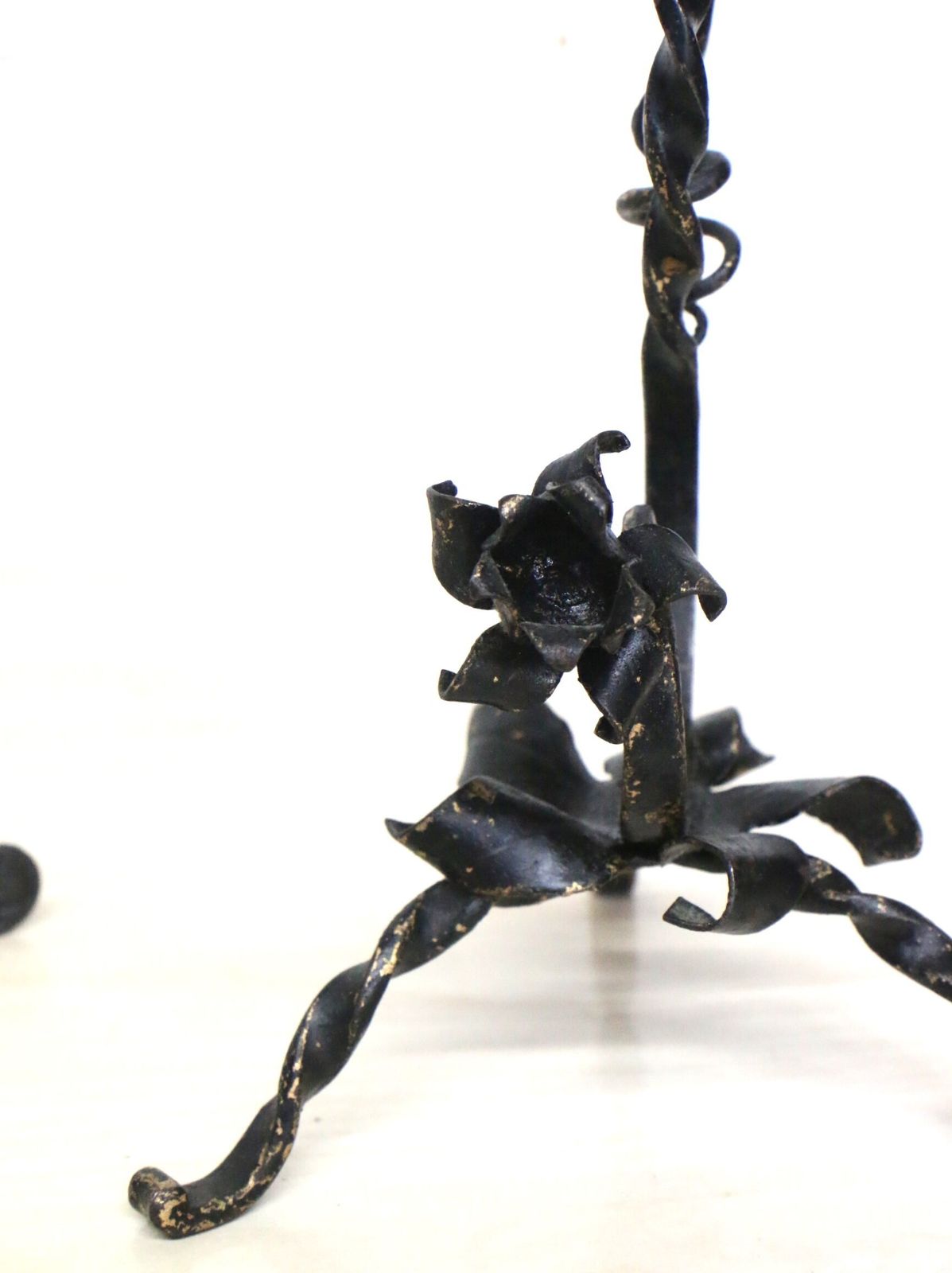 photo for sale 3 Old French Wrought Iron Candlesticks Blacksmith Made Small Art Nouveau Period