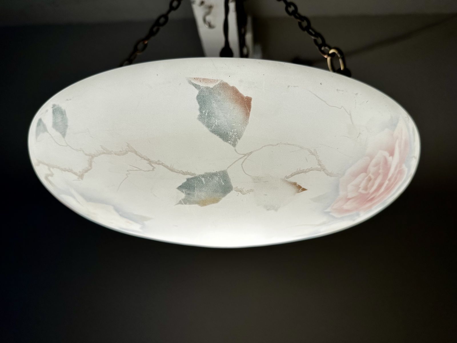 Art Deco Glass Plafonnier Ceiling Light With Hand Painted Pink Rose Design Restored And Rewired Ready To Be Placed C.1930. photo furniture