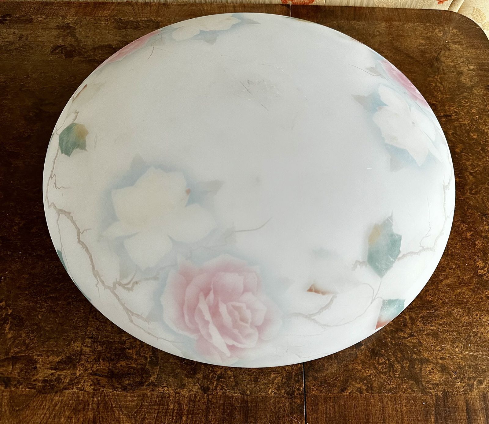 Lighting Art Deco Glass Plafonnier Ceiling Light With Hand Painted Pink Rose Design Restored And Rewired Ready To Be Placed C.1930. photo